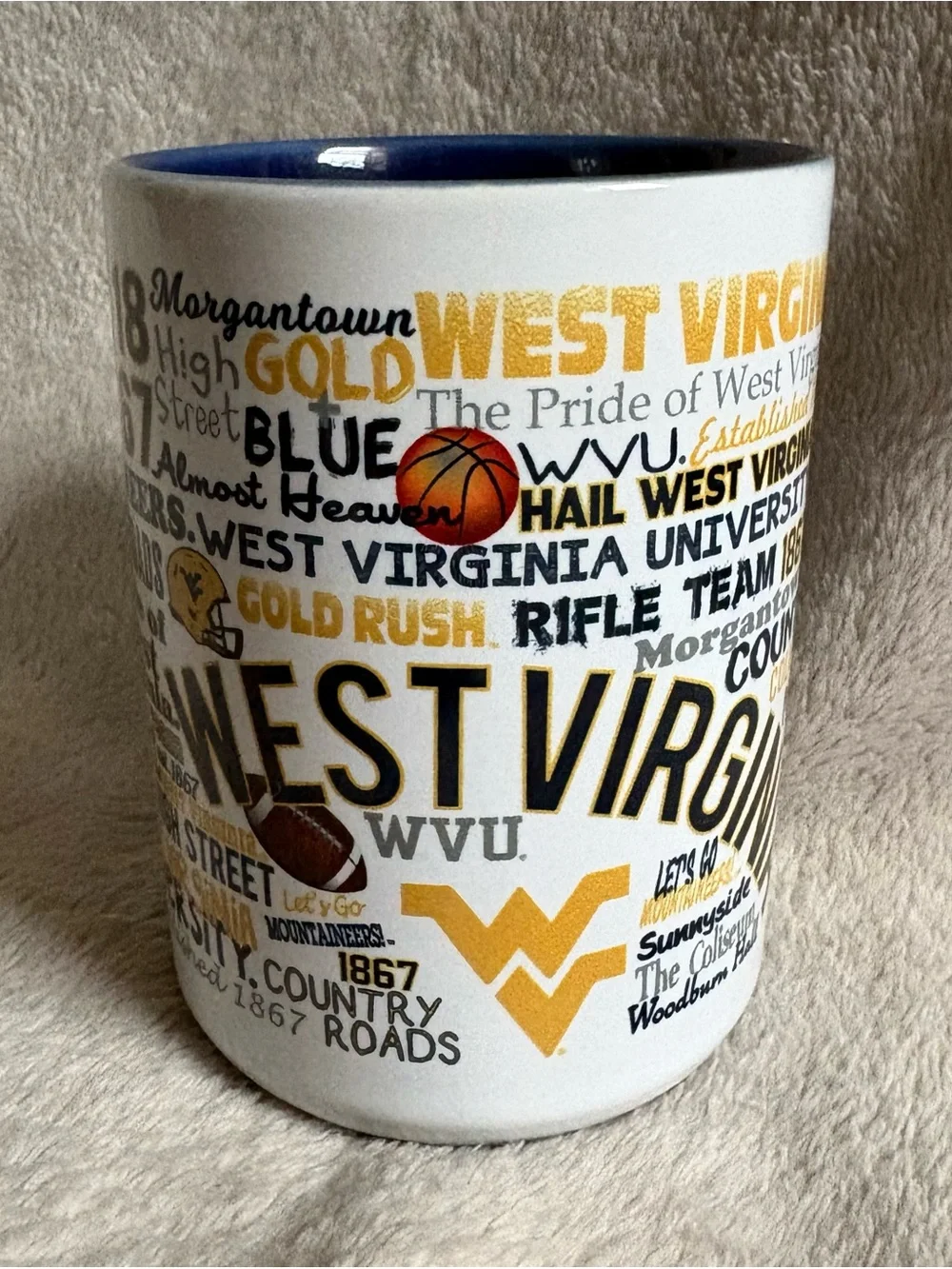 University of West Virginia Mountaineers Coffee Mug Graphic Logo Design All Over